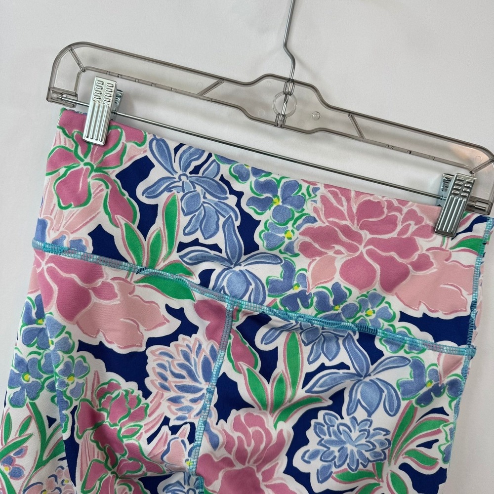 Crown & Ivy Womens Floral High Waisted Active Leggings Pink Blue Green Small